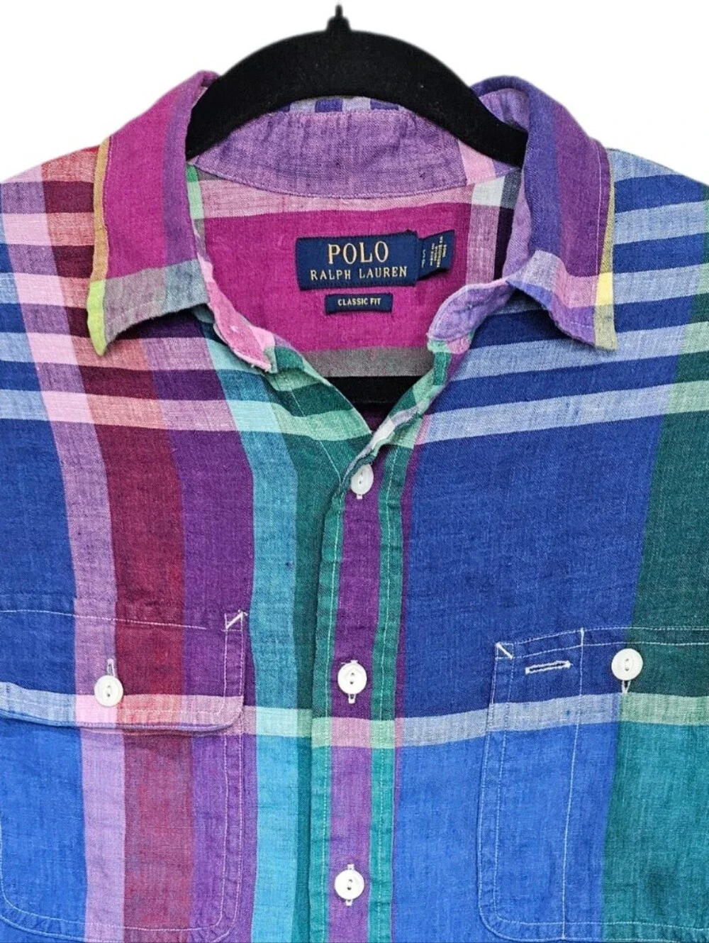 POLO RALPH LAUREN Linen Classic Fit Plaid Oxford Workshirt S